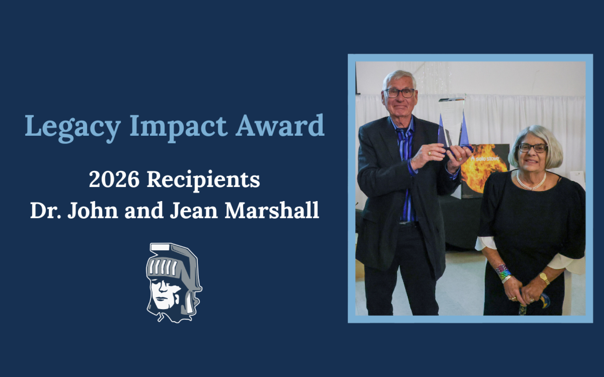 Dr. John and Jean Marshall holding their 2026 Legacy Impact Award from the LC Booster Club.