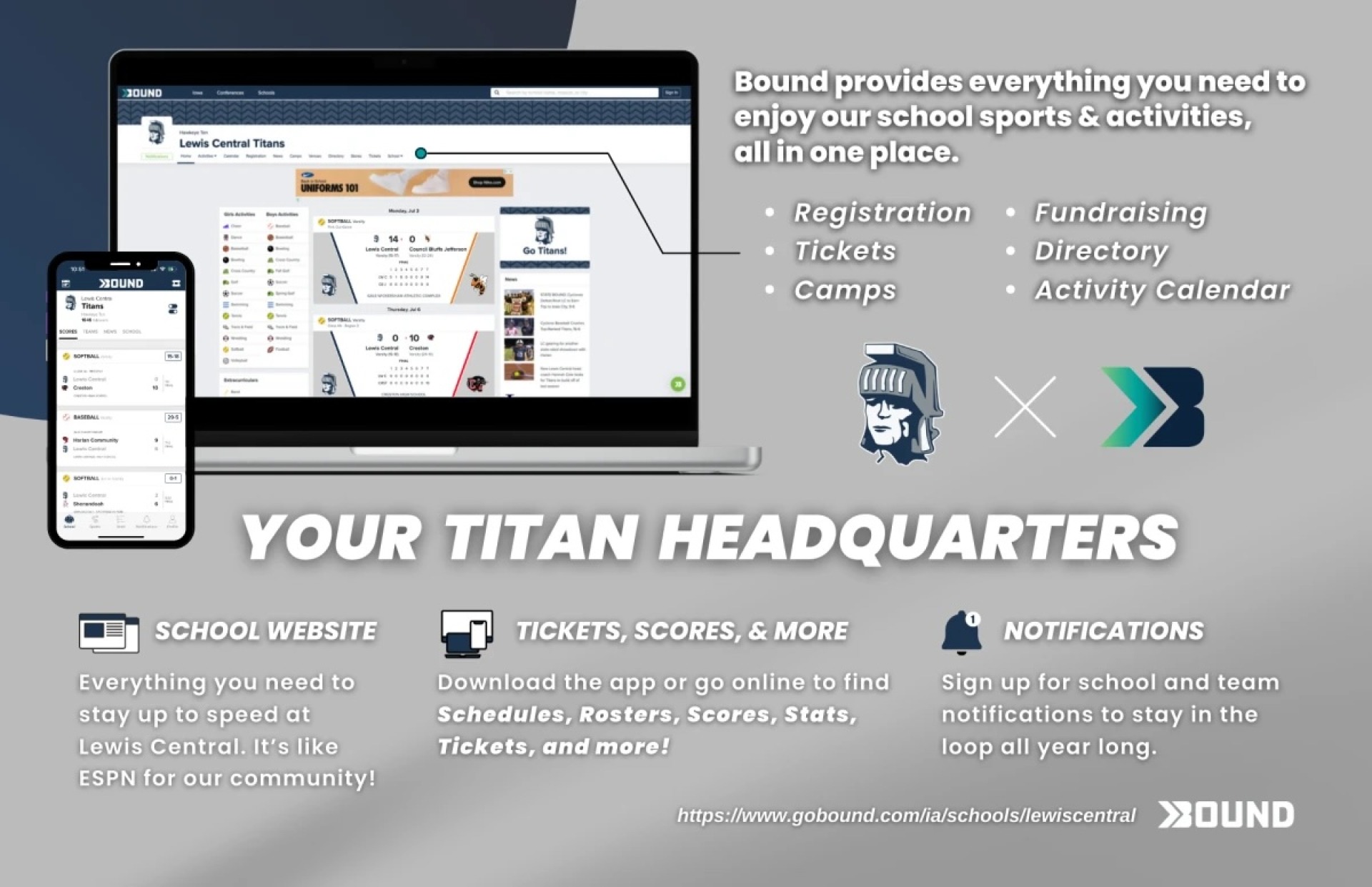 Bound offers a desktop and app version and provides school sports & activities registration and information.