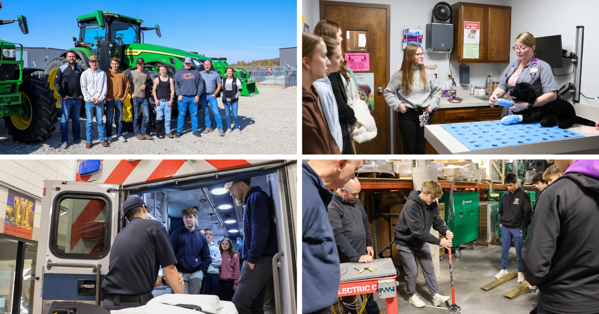 A collage of images of students visiting various local businesses to learn about the job.