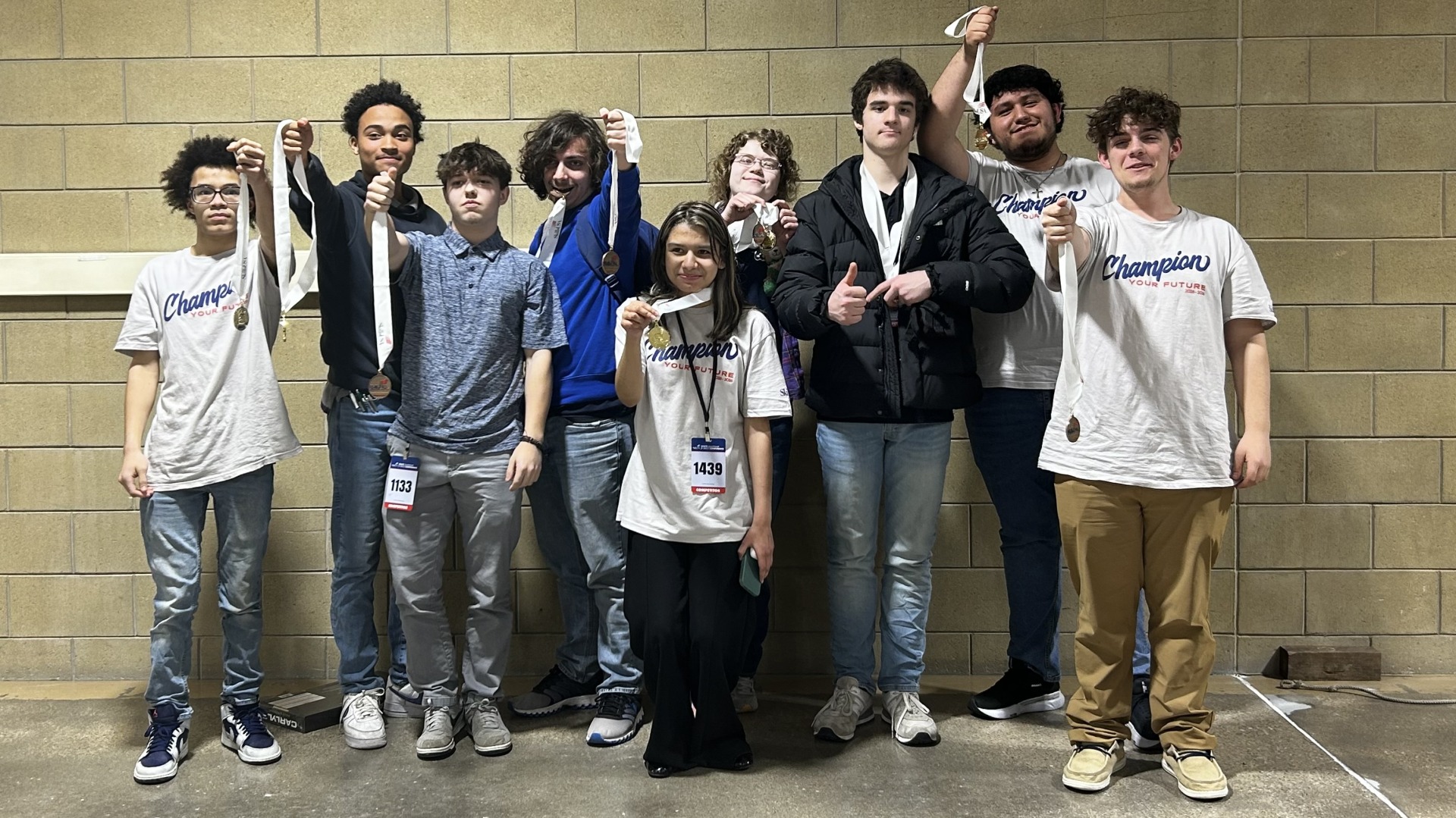 A group photo of Lewis Central students who received medals at the SkillsUSA State Competition.