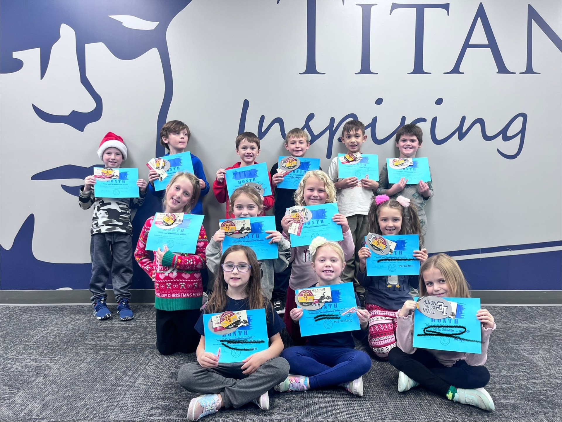 A group of students at Titan Hill who were named the Titan of the Month.