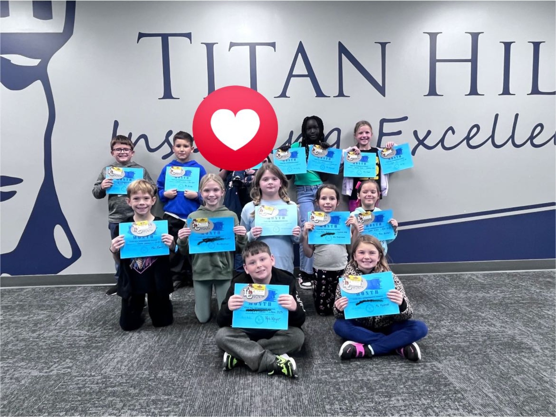 A group of students at Titan Hill who were named the Titan of the Month.