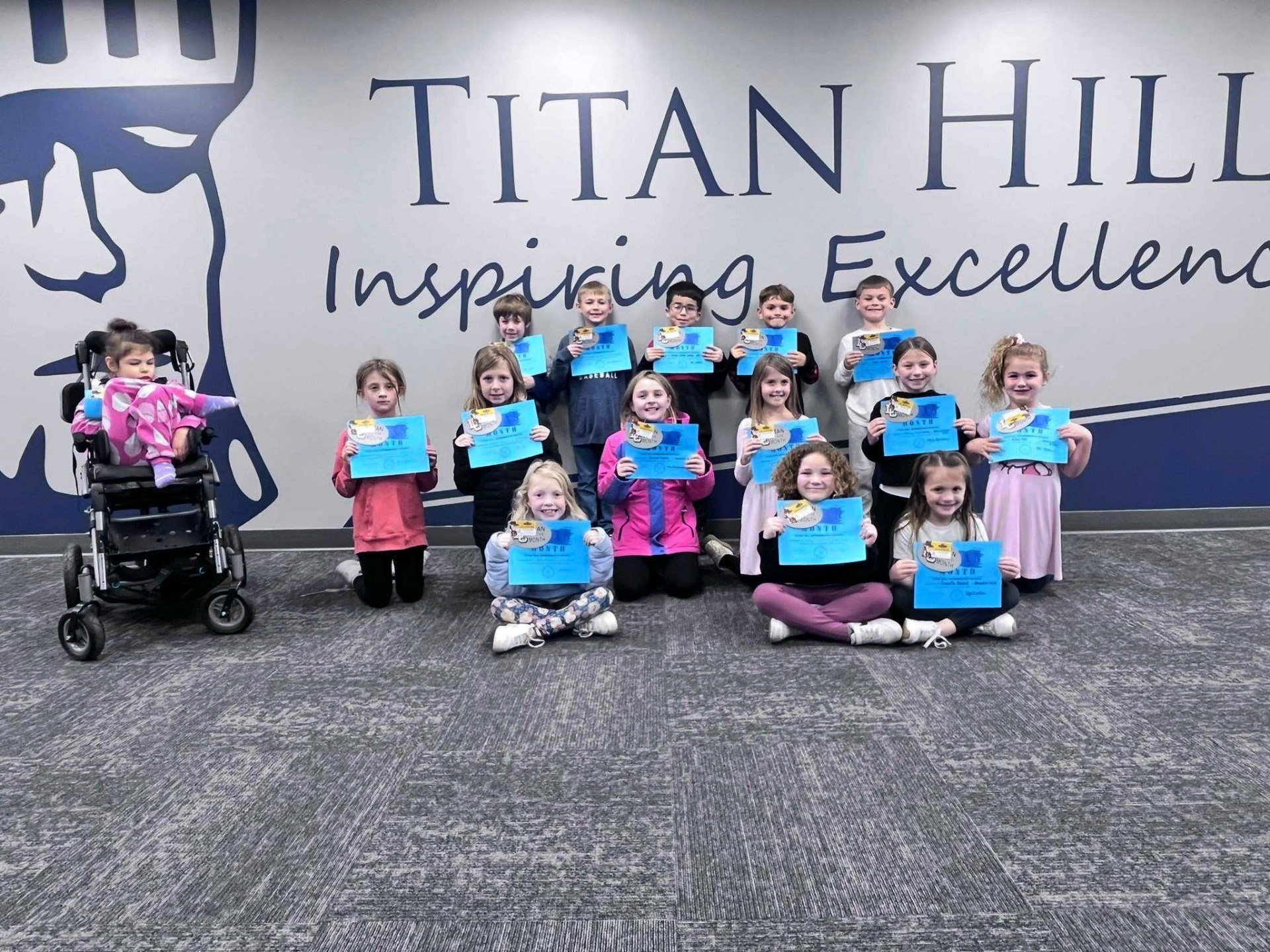 Group of second grade students named the "Titan of the Month" in November